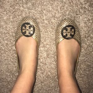 AUTHENTIC Tory Burch gold woven flats